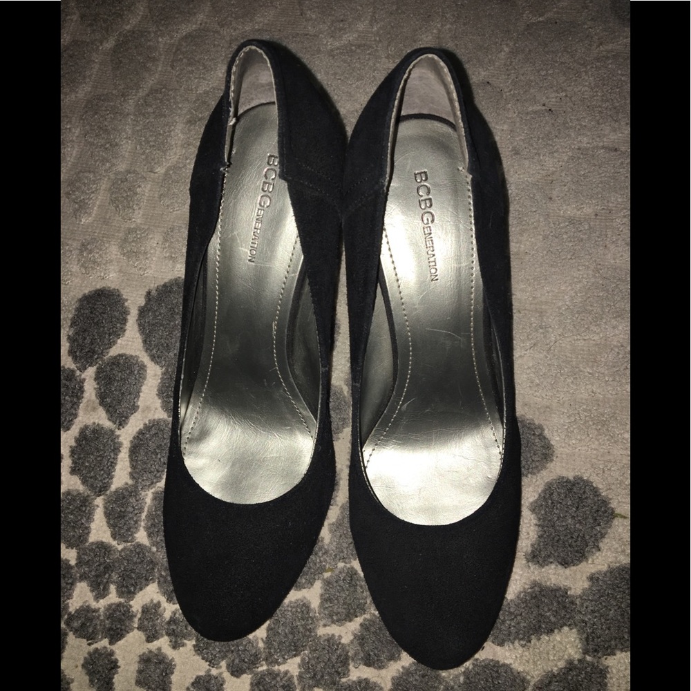Black Suede BCBGeneration rounded toe heels.